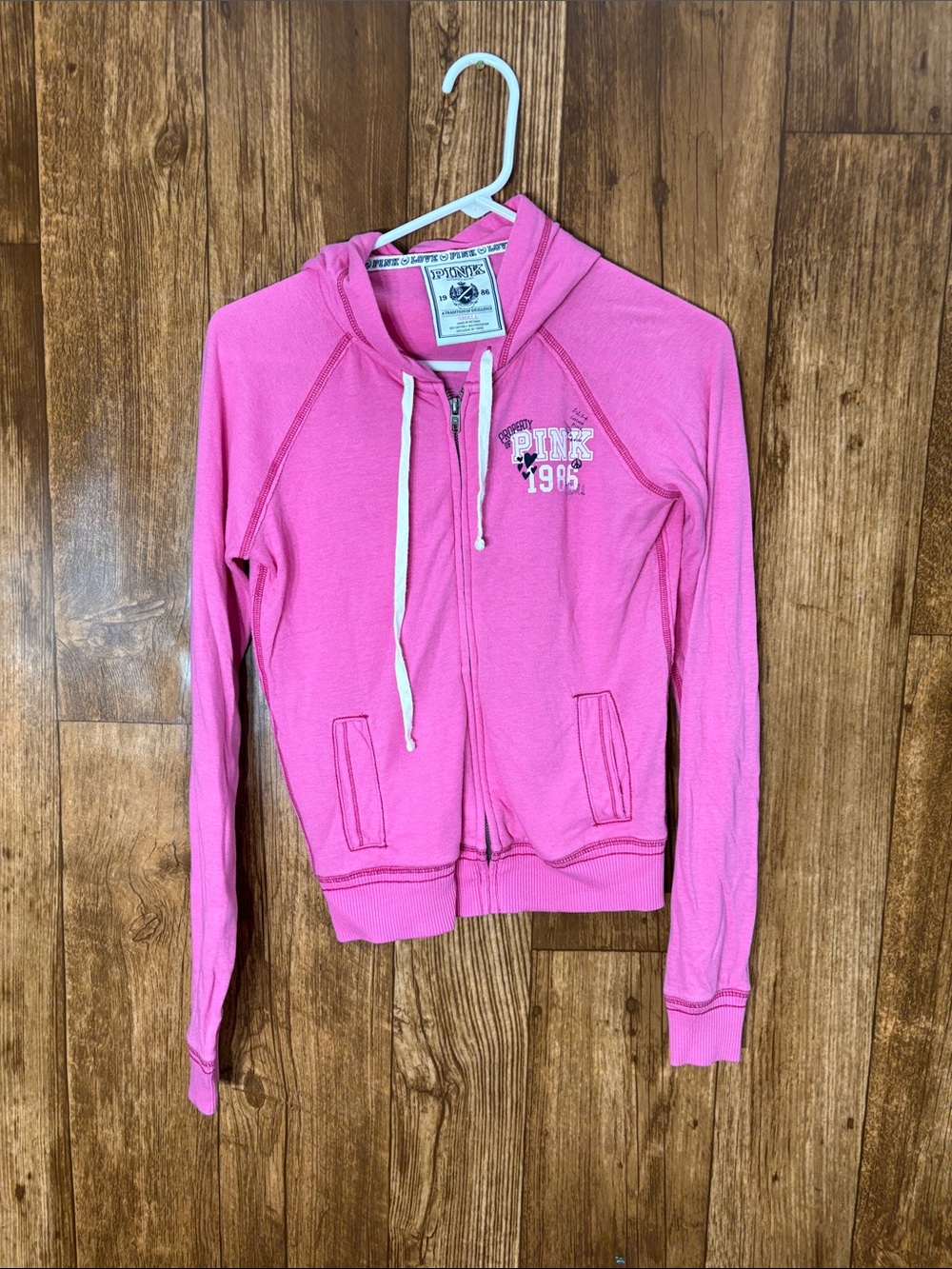 PINK Victoria's Secret Lightweight Hot Pink Zip-Up Hoodie Jacket